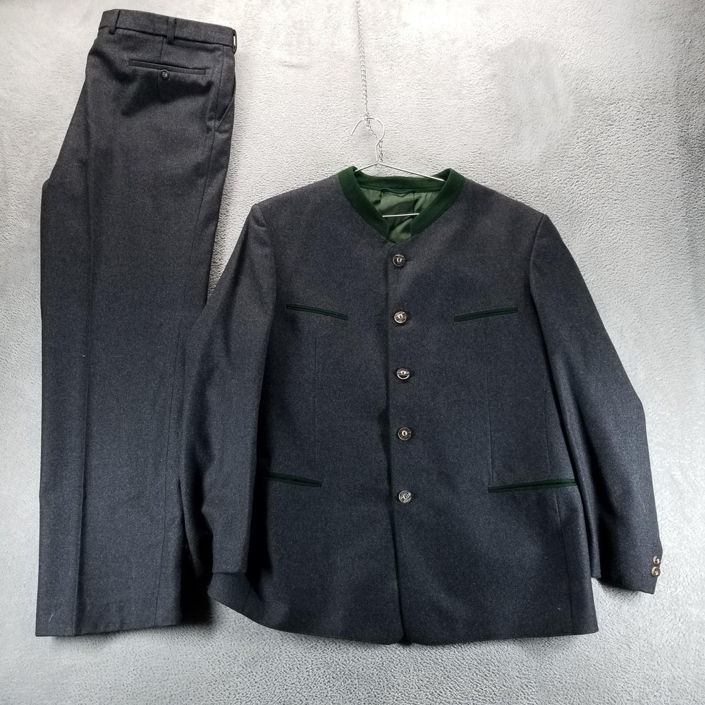 Lodenfrey Suit Mens EU 56 36x30 Gray Wool Austrian Trachten Loden 2 Piece
